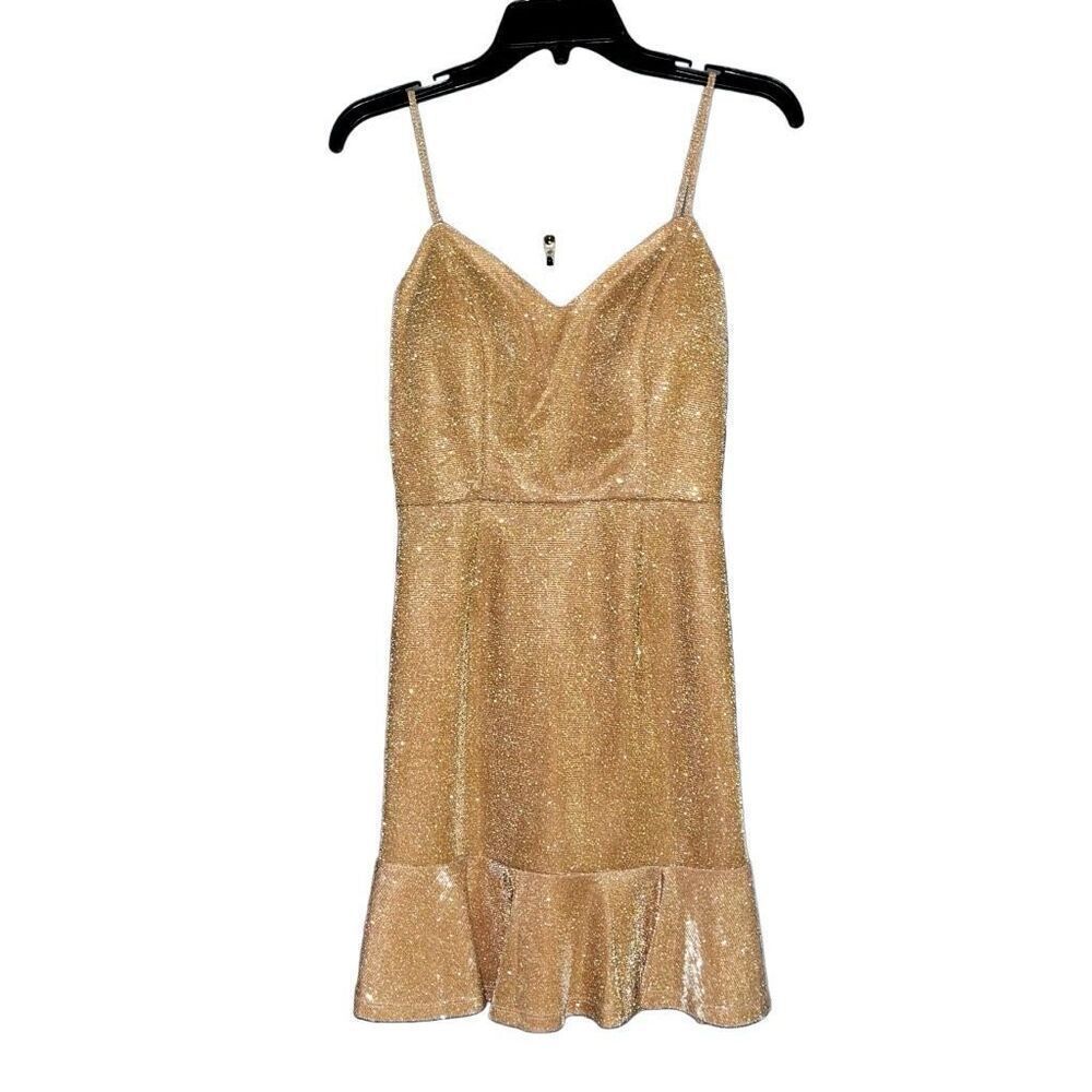 Midnight Doll‎ gold shimmer mini dress NWT 5